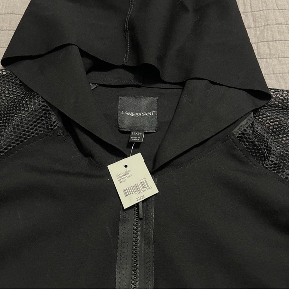 Lane Bryant Black Hooded Full Zip Jacket with Mesh Short Sleeve Size 22/24 - Picture 3 of 9